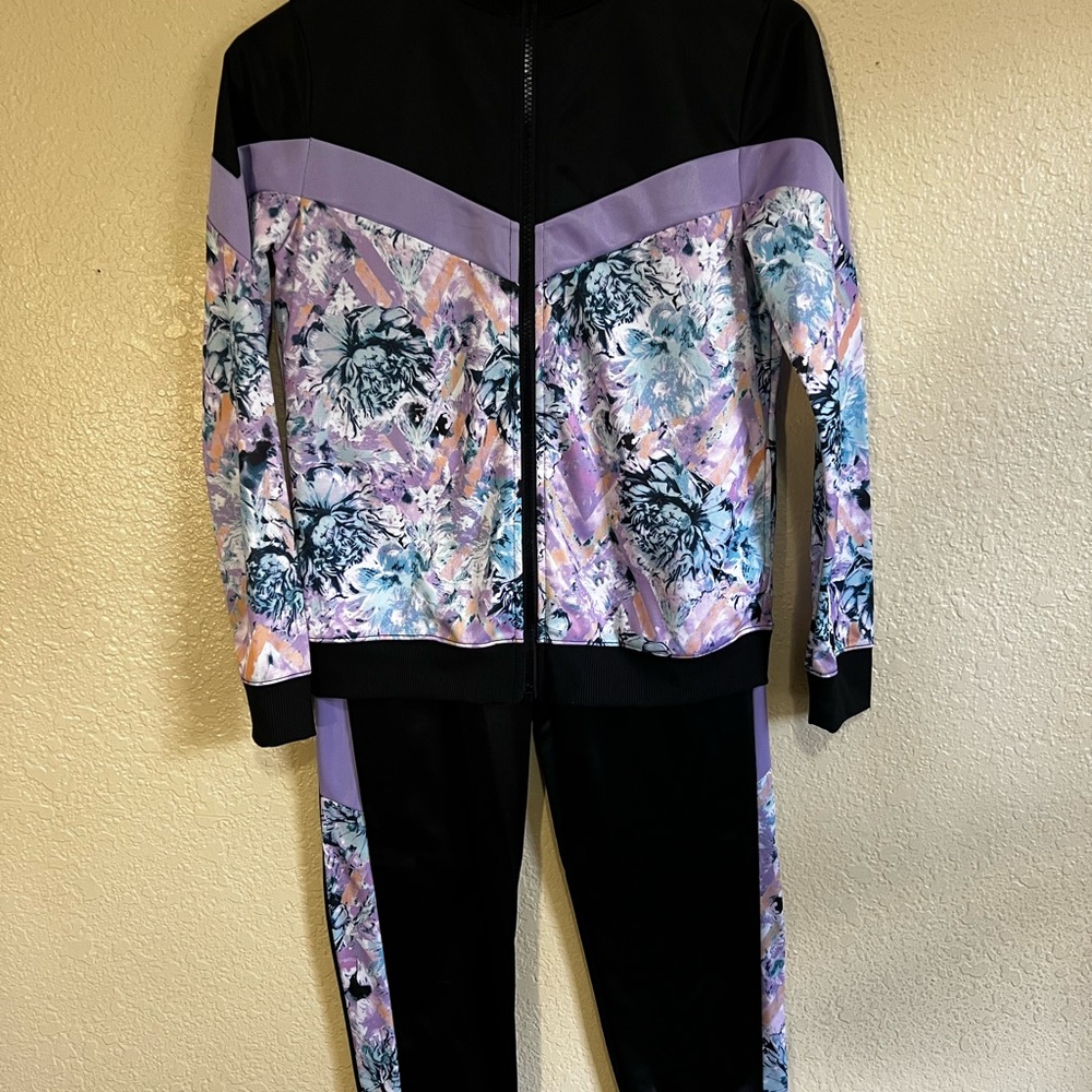 Girls, two-piece, tracksuit, purple and black